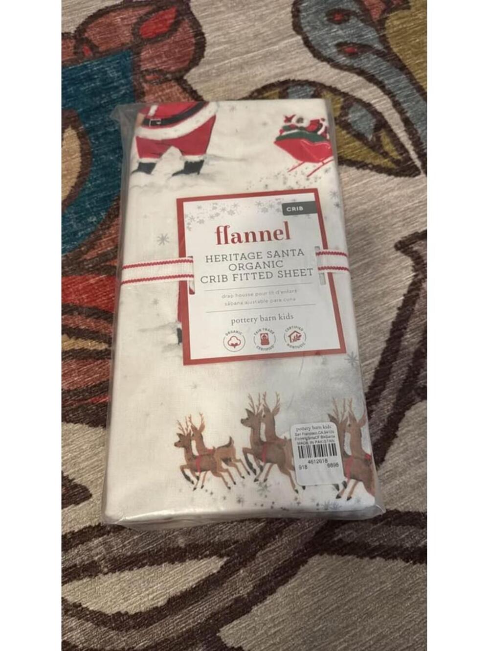 Pottery barn kids NWT crib sheet heritage santa